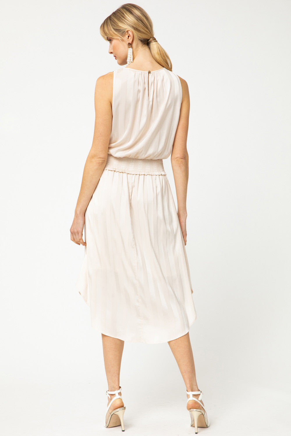 Striped Satin Sleeveless Midi Dress